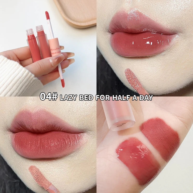 Matte Mirror Double Ended Lip Gloss Velvet Texture and Jelly Texture Moisturizing and Easy to Apply Lip Liquid Lipstick
