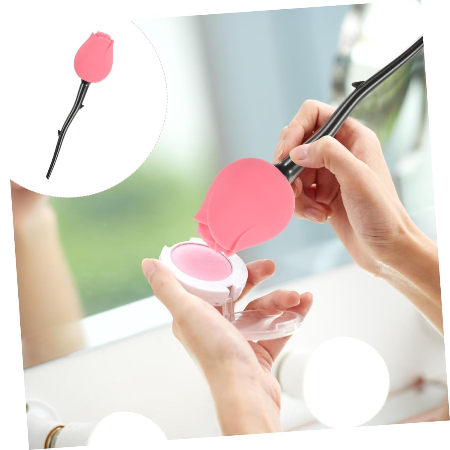 Rose Foundation Brush Oval Makeup Face Makeup Foundation Facial Tools Foundation Makeup Brush Rose for Makeup Foundation Blending Brush Creative Makeup Brush Roses